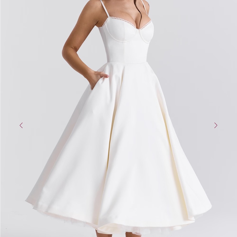 HOUSE OF CB Mademoiselle White Tulle Bridal Midi Dress